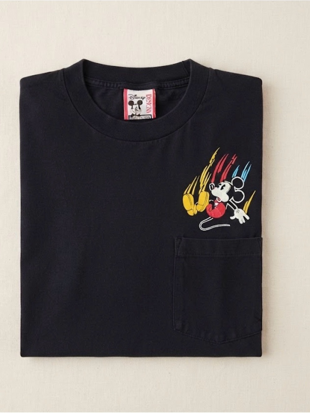 Vintage Disney Designs Mickey Mouse Pocket Tee Black Made in USA L/XL